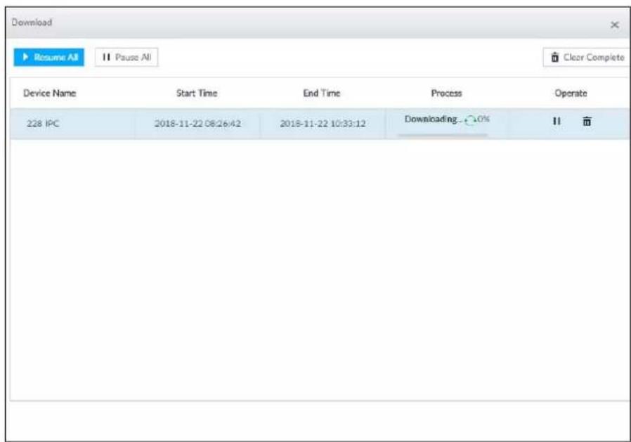 Download Resume All 11 Pause All Clear Complete Device Name Start Time End Time Process Operate 228 IPC 2018-11-22 08:26:42 2018-11-22 10:33:12 Downloading... 0% II 市