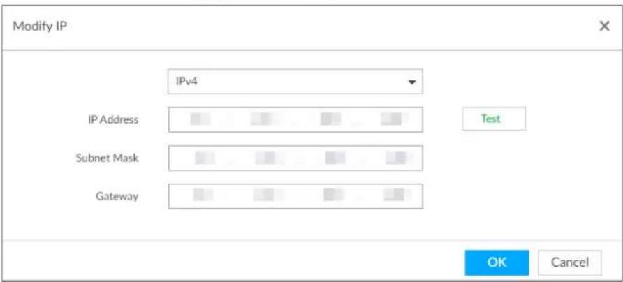 Modify IP IPv4 IP Address Subnet Mask Gateway Test OK Cancel