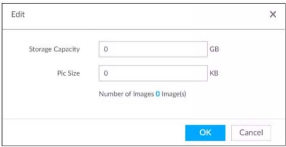 Edit Storage Capacity 0 GB Pic Size 0 KB Number of Images 0 Image(s) OK Cancel
