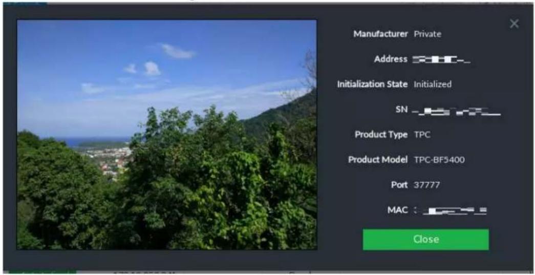 Manufacturer Private Address Initialization State Initialized SN Product Type TPC Product Model TPC-BF5400 Port 37777 MAC Close