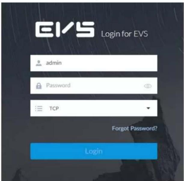 EVS Login for EVS admin Password TCP Forgot Password? Login