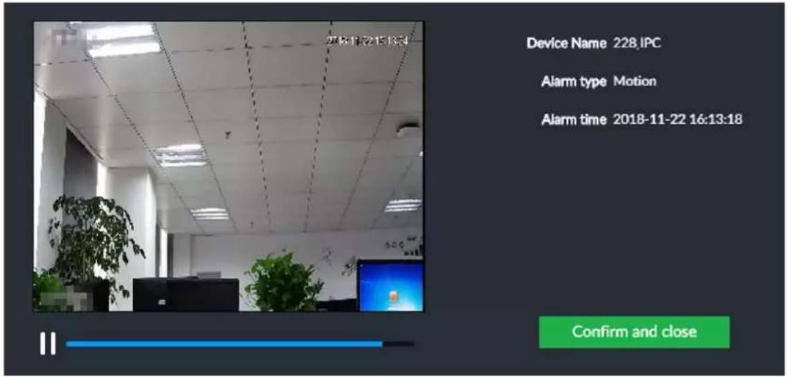 Device Name 228,IPC Alarm type Motion Alarm time 2018-11-22 16:13:18 Confirm and close