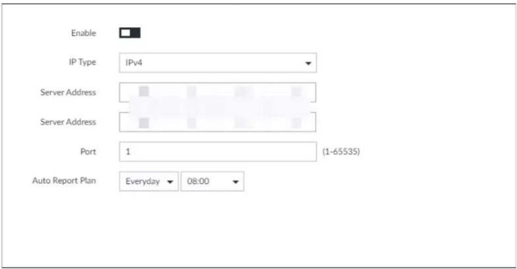 Enable IP Type IPv4 Server Address Server Address Port 1 (1-65535) Auto Report Plan Everyday 08:00