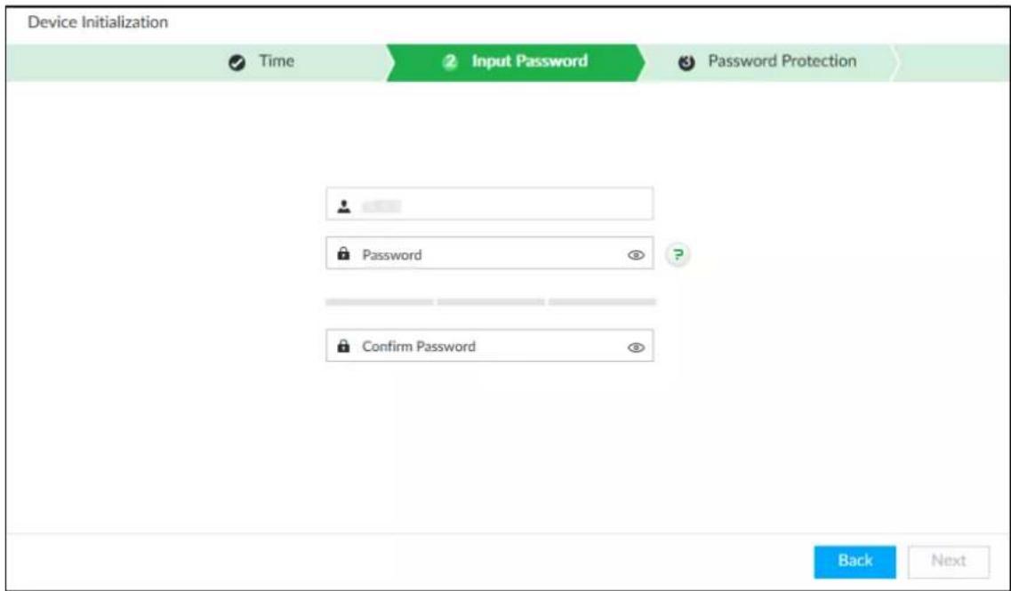 Device Initialization ✓ Time Input Password Password Protection Password Confirm Password Back Next
