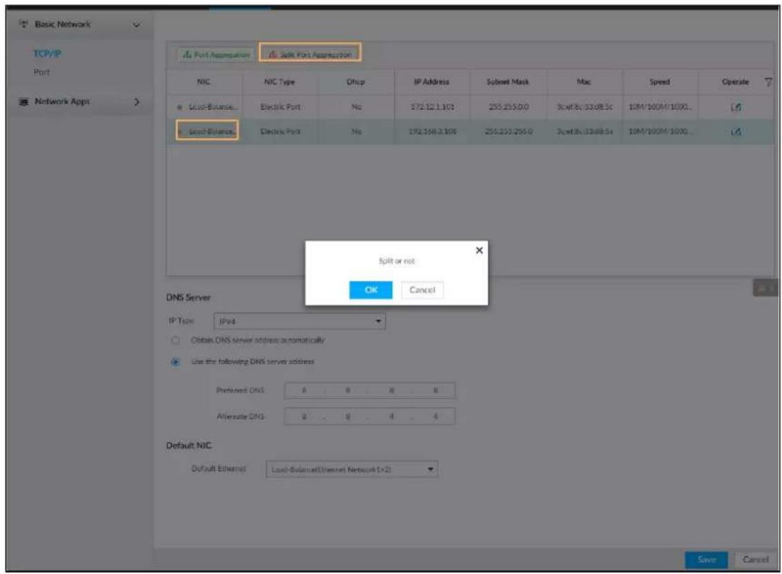 Basic Network TCP/IP Port Network Appt Port Apprepation Safe Port Apprepation NIC NIC Type Chip IP Address Socket Mask Mac Speed Operate ● Load-Balance... Electric Port: No 172.12.1.101 255.255.0.0 3x6f8c 33x8f8.5c 10M/100M/1000... ● Load-Balance... Check Port: No 192.168.2.106 255.255.255.0 3x6f8c 33x8f8.5c 10M/100M-1000... Split or not OK Cancel DNS Server IP Type: IPv4 ○ Obtain DNS server address automatically ● Use the following DNS server address Preferred DNS: 8 8 8 8 Alternate DNS: 8 8 4 4 Default NIC Default Ethernet:Load-Balance(Internet Network I×2) Save Cancel