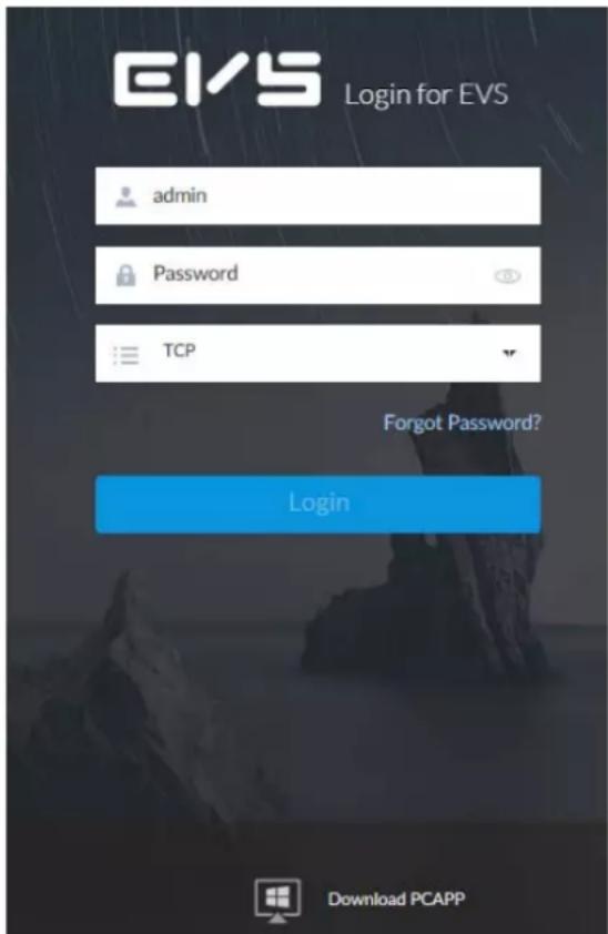 EVS Login for EVS admin Password TCP Forgot Password? Login Download PCAPP