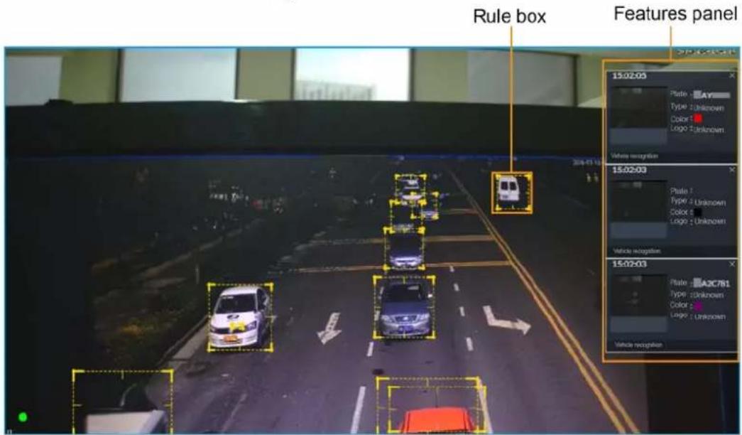Rule box Features panel 15:02:03 Plate : AY Type : Unknown Color : Logo : Unknown Vehicle recognition 15:02:03 Plate : Type : Unknown Color : Logo : Unknown Vehicle recognition 15:02:03 Plate : A2C781 Type : Unknown Color : Logo : Unknown Vehicle recognition