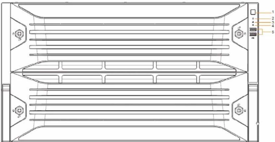 Technical diagram of a server rack with labeled components and connection ports