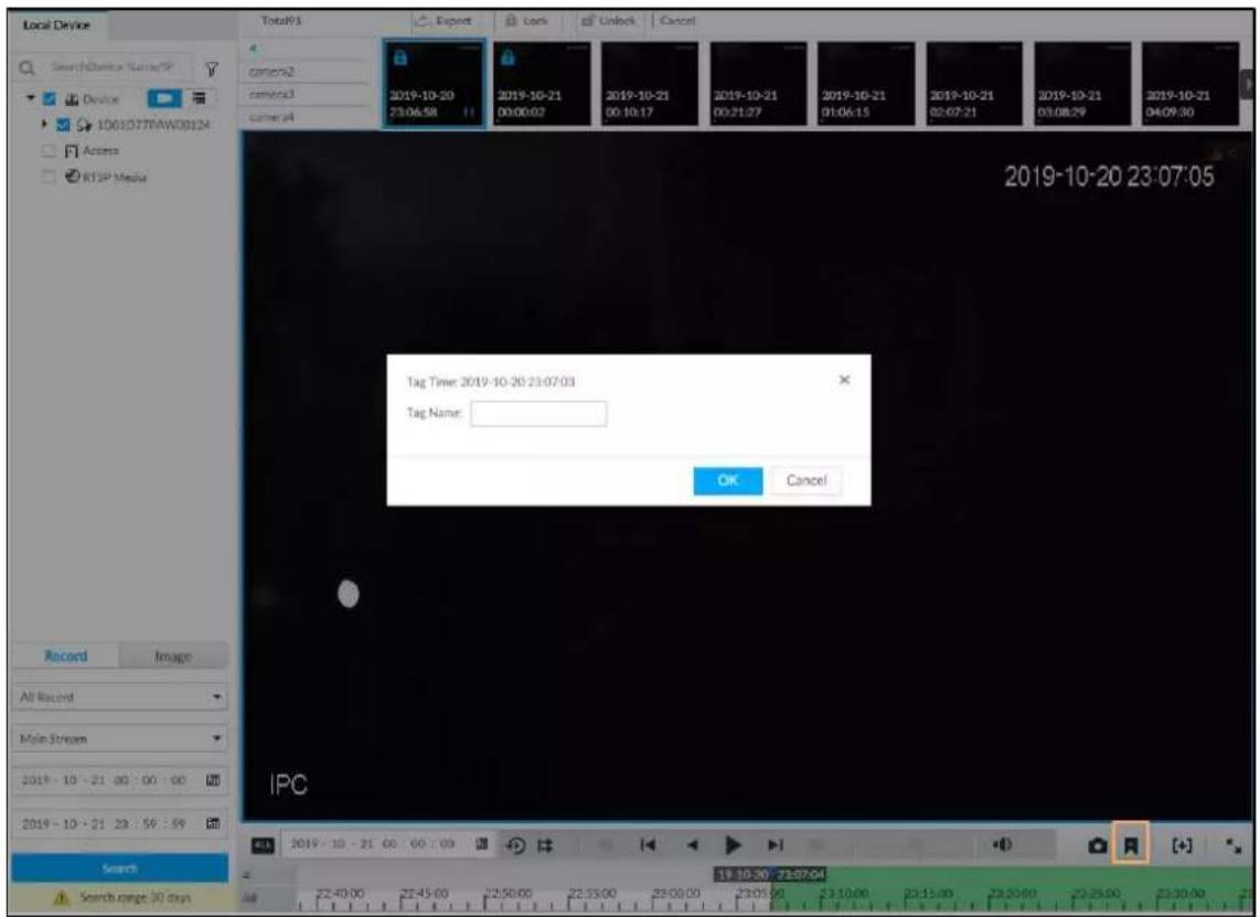 Local Device Search Device Name/SP Device 1061077TRANT08124 Access RTSP Media TotalPS Report Locks Unlock Cancel tag:0-2 tag:0-3 tag:0-4 2019-10-20 23:06:58 2019-10-21 00:00:07 2019-10-21 00:10:17 2019-10-21 00:21:27 2019-10-21 01:06:15 2019-10-21 02:07:21 2019-10-21 03:08:29 2019-10-21 04:09:30 2019-10-20 23:07:05 Tag Time: 2019-10-20 23:07:03 Tag Name: OK Cancel Record Image All Record Main Stream 2019 - 10 - 21 00 : 00 : 00 2019 - 10 - 21 23 : 59 : 59 Search Search range 30 days IPC