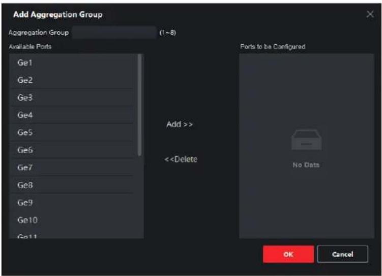 Add Aggregation Group Aggregation Group (1~8) Available Ports Ge1 Ge2 Ge3 Ge4 Ge5 Ge6 Ge7 Ge8 Ge9 Ge10 Ge11 Ports to be Configured Add >> <