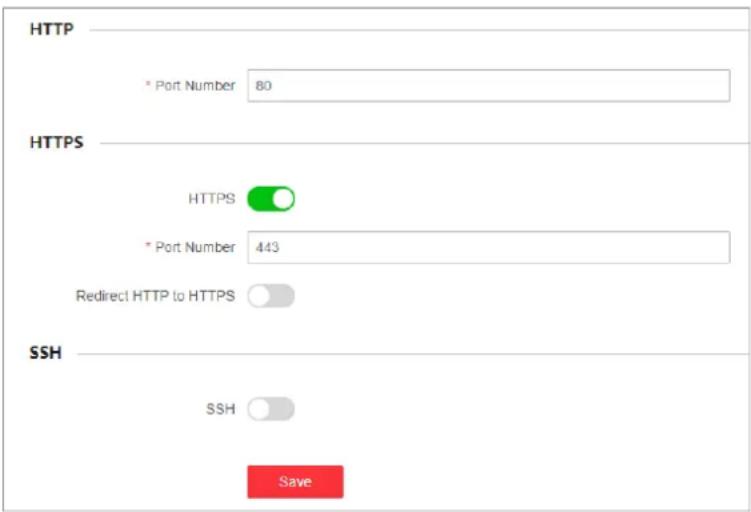 HTTP * Port Number 80 HTTPS HTTPS * Port Number 443 Redirect HTTP to HTTPS SSH SSH Save