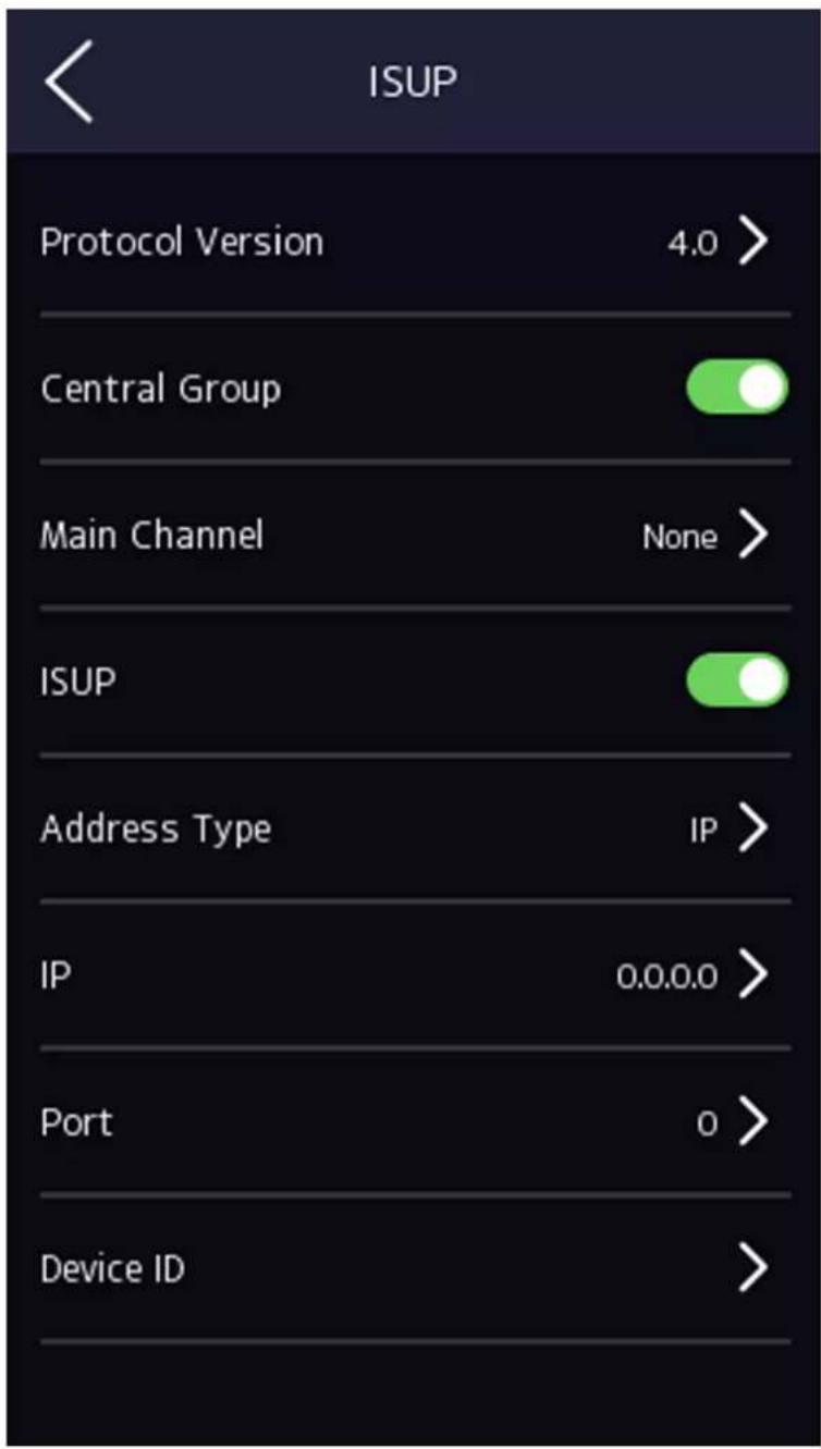 ISUP Protocol Version 4.0 > Central Group Main Channel None > ISUP Address Type IP > IP 0.0.0.0 > Port 0 > Device ID >