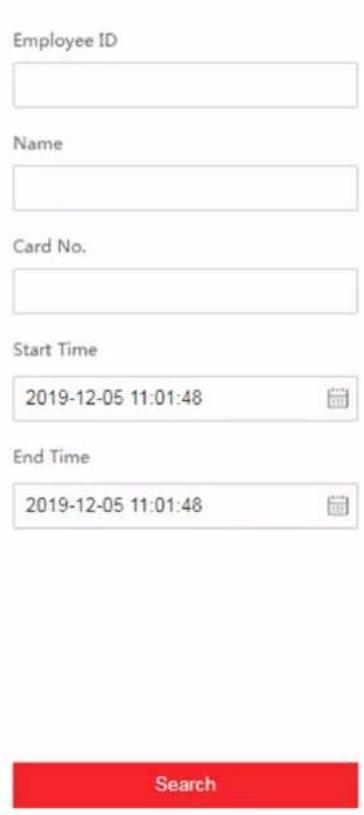 Employee ID Name Card No. Start Time 2019-12-05 11:01:48 End Time 2019-12-05 11:01:48 Search
