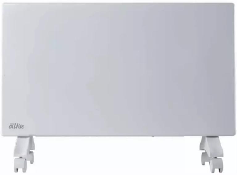 Front view of a white rectangular electronic device with two side-mounted wheels and 'altise' branding on the front (no other text or symbols visible)
