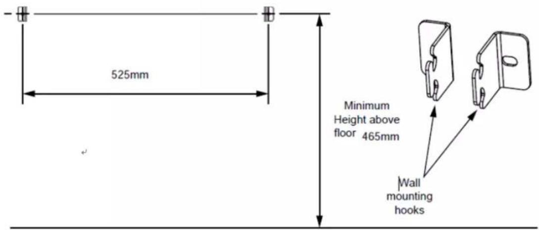 525mm Minimum Height above floor 465mm Wall mounting hooks