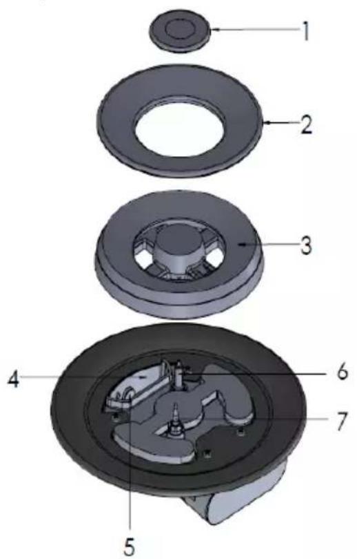 Exploded view diagram of a mechanical component with numbered parts for identification