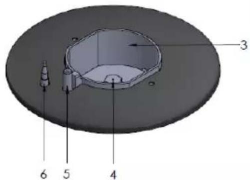 Technical diagram of a mechanical component with numbered parts labeled 3, 4, 5, and 6