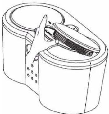 Line drawing of a mechanical device with a handle and internal components (no text or symbols)