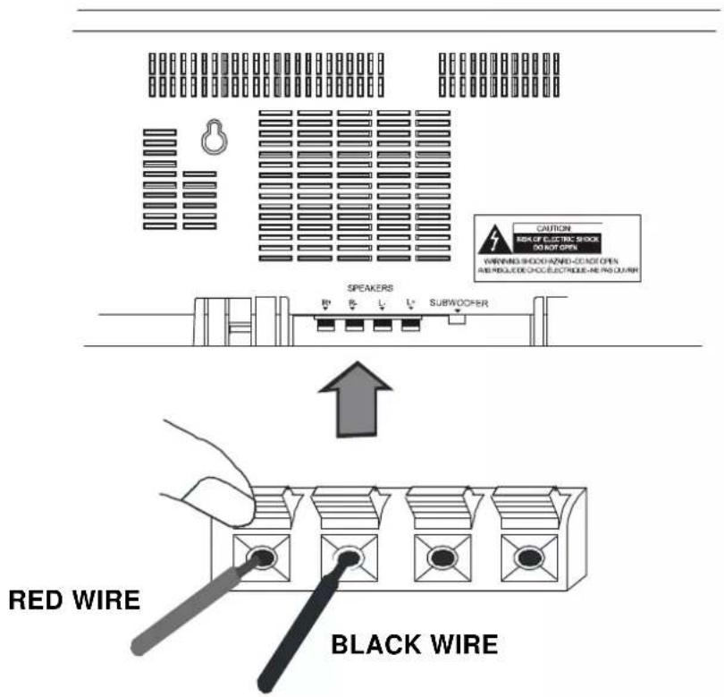 CAUTION RED OF ELECTRIC BLOCK DO NOT OPEN WARNING SHOCK HANED-CC NOT OPEN AVEN BHALED CHOC ELECTRIDE-NE PRO QUIN SPEAKERS SUBWOOFER RED WIRE BLACK WIRE