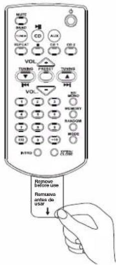 MUTE RANGE TUBE RESET CD AUX REPEAT CD 1 CD 2 CD 3 VOL TUNING PRESS TUNING VOL MODE WIND MEMORY RANDOM RANUCUM MODE POTIO ONION ONION Remove before use Removable antes de user