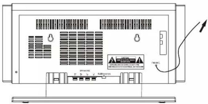 Diagram of a device rear panel with labeled ports, switches, and warning labels in Chinese