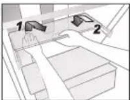 Technical diagram showing two labeled components (1 and 2) with directional arrows indicating movement or flow.