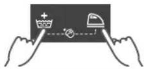 Illustration showing hands holding a card with icons for addition, water, and discount, connected by dashed lines to indicate payment or payment process.