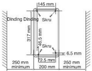 145 mm Dinding Dinding Skru 317 mm 46.5 mm Skru 6.5 mm 250 mm minimum 72.5 mm 200 mm 250 mm minimum
