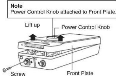 Note Power Control Knob attached to Front Plate. Lift up Power Control Knob Screw Front Plate