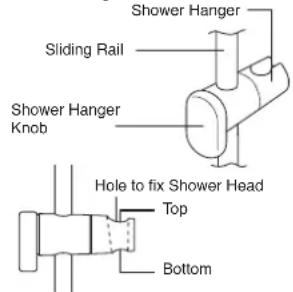 Shower Hanger Sliding Rail Shower Hanger Knob Hole to fix Shower Head Top Bottom