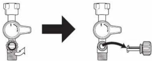 Diagram showing a valve adjustment process with directional arrows indicating movement from left to right.