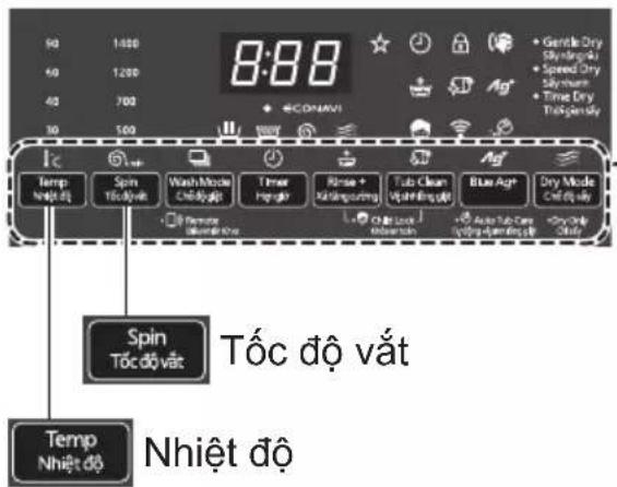 8:88 90 1:00 60 12:00 40 7:00 30 5:00 Temp Nhiệt độ Spin Tốc độ vất Wash Mode ChỉDiGiGiTi Timer Hệgãt Rôise + Kếngkuyang Tub Clean Vịnhĩ GiGiTi Blue Agt Dry Mode ChỉDiGiTi Spin Tốc độ vất Temp Nhiệt độ Tốc độ vất Nhiệt độ
