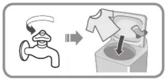 Diagram illustrating a faucet replacement process with a T-shirt being inserted into a sink, accompanied by a directional arrow.