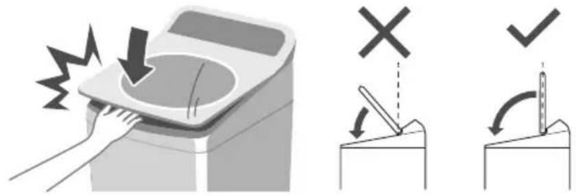 Diagram illustrating hand gesture and correct/incorrect handling of a device, with arrows indicating stress or failure.