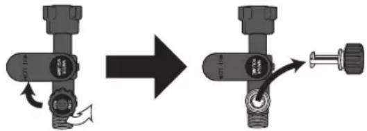 Diagram showing a valve adjustment process with labeled components and directional arrows indicating motion