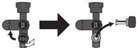 Diagram showing a mechanical device transformation process, with arrows indicating motion and rotation direction.