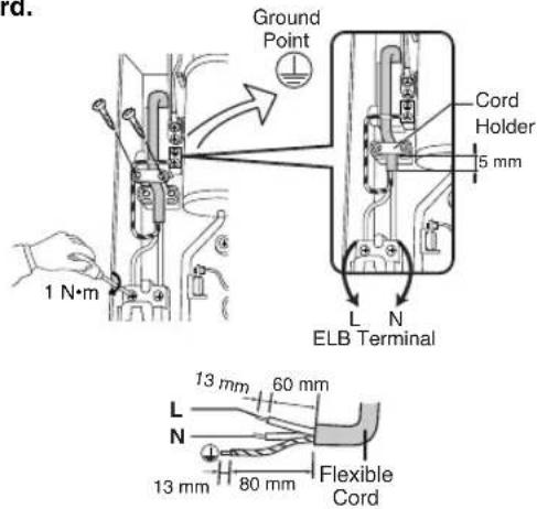 Ground Point 1 N·m L N ELB Terminal Cord Holder 5 mm 13 mm 60 mm L N 13 mm 80 mm Flexible Cord