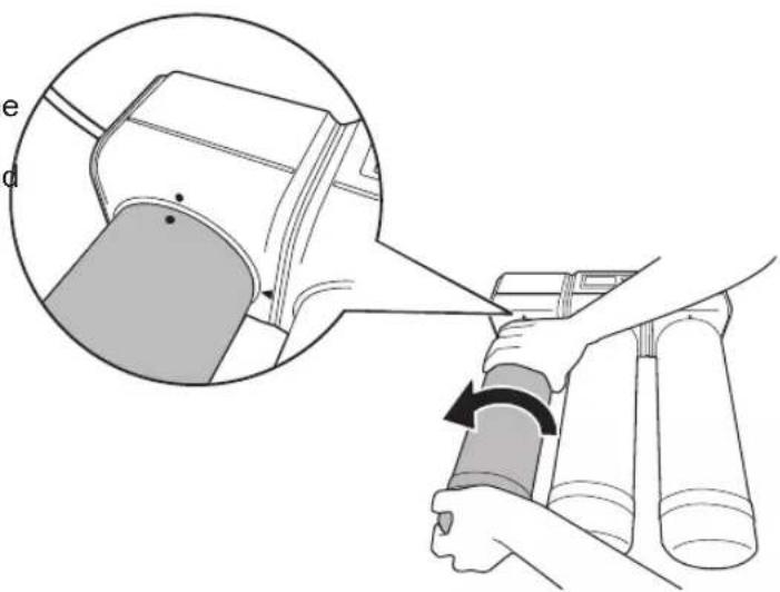 Diagram illustrating a medical procedure with labeled parts and directional arrows indicating movement or rotation.