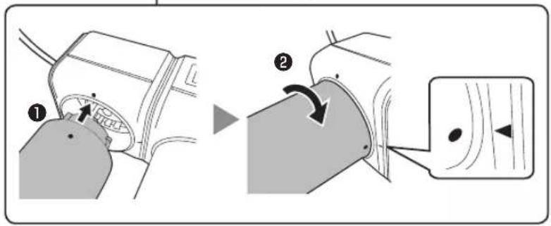 Medical procedure diagram showing step 1 of a blood pressure monitor with adjustment, and step 2 of a device with rotation arrow.