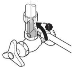 Technical diagram showing a mechanical assembly with labeled component '1' and directional arrow