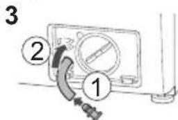 Diagram showing a device with labeled parts including a dial and a plug, marked with numbers 1 and 2.