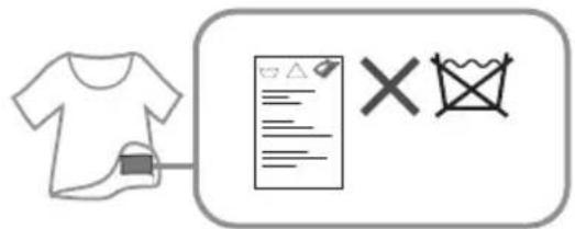 Diagram showing a T-shirt connected to a document with a warning symbol and a crossed-out 'X' symbol, likely indicating a hazard or error.