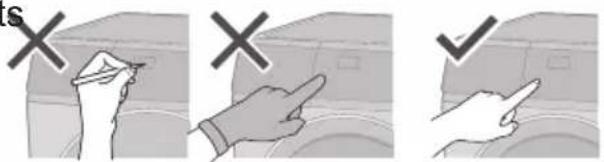 Illustration showing three hand gestures (check, forward, check) on a car with a magnifying glass, indicating correct and incorrect actions.
