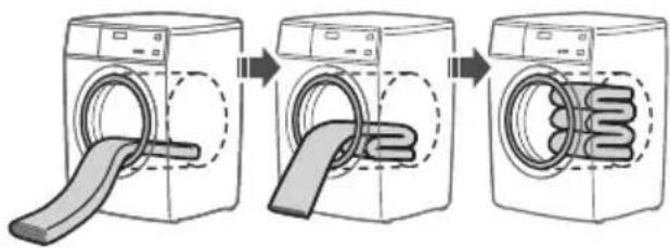 Diagram illustrating the three-step process of a washing machine with a slide and coiled spring, showing sequential states.