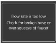 Flow rate is too low Check for broken hose or over-squeeze of faucet