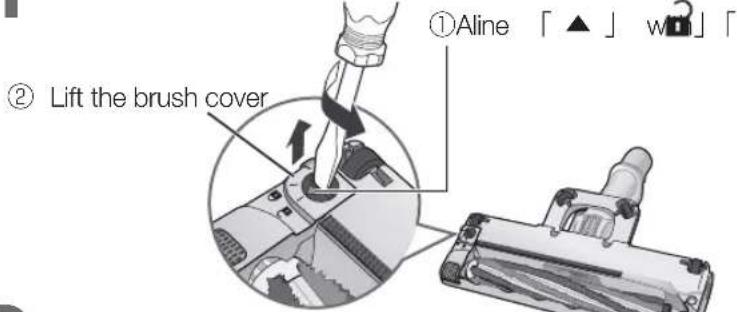 ①Aline 「 ▲ 」 w■■」「 ② Lift the brush cover