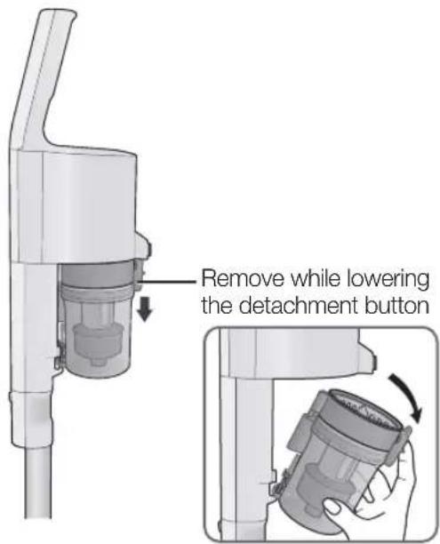 Remove while lowering the detachment button