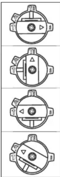 Technical diagram showing five circular component profiles with labeled symbols and directional arrows, likely representing a mechanical or electrical component layout.