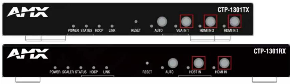 AMX POWER STATUS HDCP LINK RESET AUTO VGA IN 1 HDMI IN 2 HDMI IN 3 CTP-1301TX AMX POWER SCALER STATUS HDCP LINK RESET AUTO HDBT IN HDMI IN CTP-1301RX