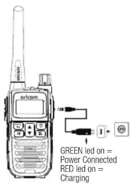 ORICOM GREEN led on = Power Connected RED led on = Charging